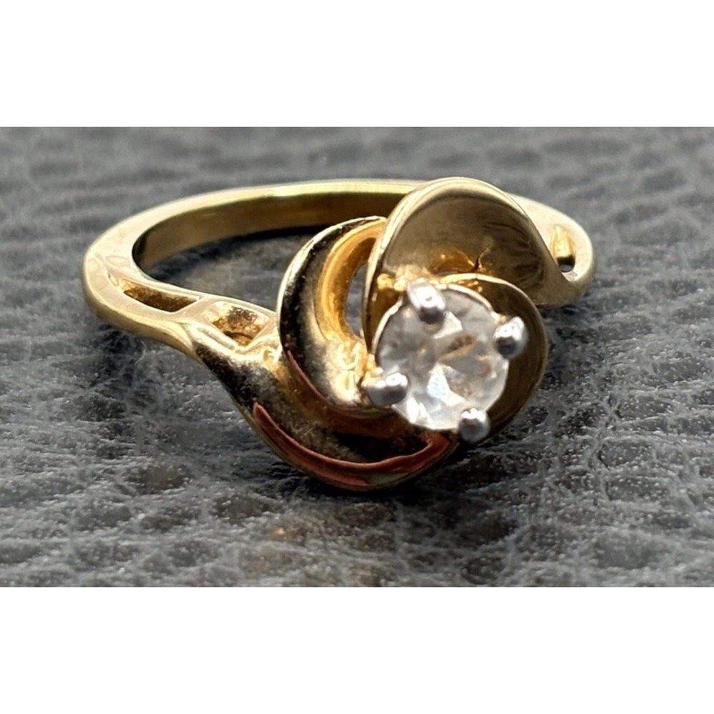VTG Park Lane Crystal Cocktail Solitaire Ring  Mid Century Modern Gold Tone 7